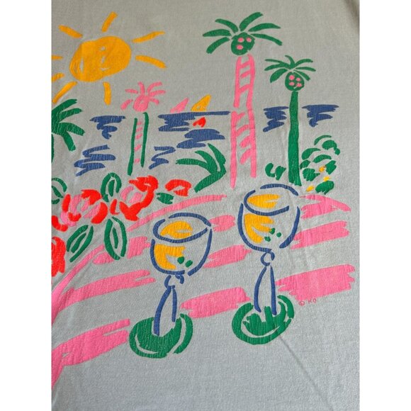 VTG Ken Done Art 80s Graphic Palm Tree SUN Flower NEON T-shirt PUFF PAINT - Picture 12 of 13